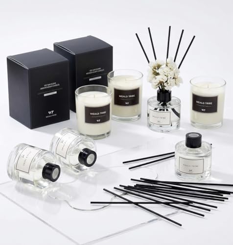 WEALD TRIBE Flower Reed Diffuser Set Of 3(Bamboo,Sage & Sea Salt,Sandalwood Ebony Scent) For Bathroom Accessories Shelf Decor & Air Fresheners, Gift Stick Defusers With 1.7 oz Essential Oils Each Pack