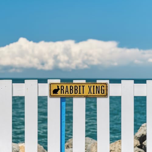 Rustic Farmhouse Metal Tin Sign, Rabbit Xing Sign, Vintage Animal Road Signs for Porch, Yard, and Farmhouse, Animal Crossing Warning Signs, Perfect for Garden and Road, 15.7 x 3.9 inches