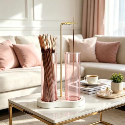 Pink Glass Incense Holder, Incense Sticks Holder Burner with Storage & Ash Catcher for Room Decor (Pink)