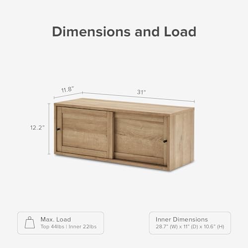 mopio Lauren Floating TV Shelf, Multi-Purpose Modular Under TV Display Shelf, Wall Mounted Wood Television Cabinet, Nightstand, Side Table, End Table, Bedside Shelves for Bedroom (Oak, 62", Twin)