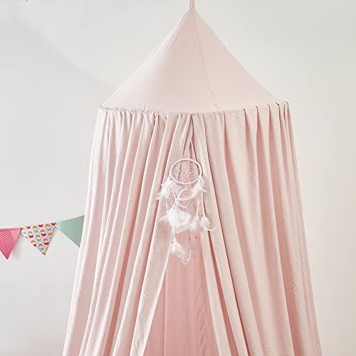 Bed Canopy for Kids, Round Dome Kids Mosquito Net Indoor Outdoor Castle Hanging House Decoration Reading Nook Kids Playing Home Decoration(Beige Pink)