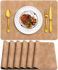 ADRIMER Fall Placemats Set of 6, Heat Resistant Faux Leather, Camel