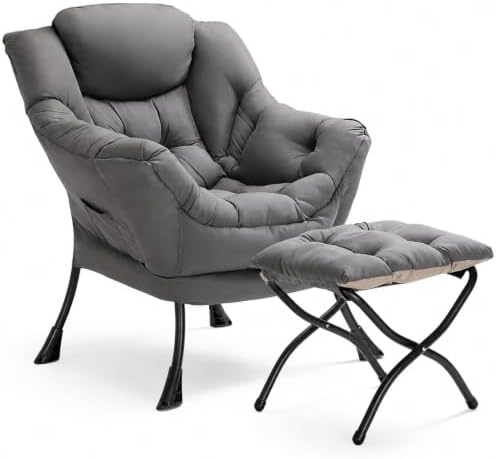 LITA Lazy Chair with Ottoman, Comfy Accent Reading Chair