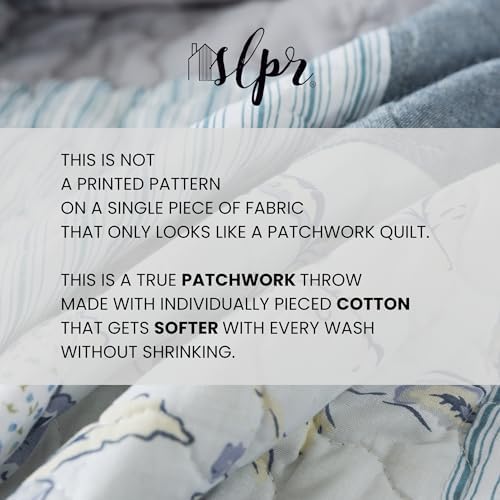 SLPR - Cotton Quilted Throw Blanket, 50" x 60" Blue Floral, Coastal Dream