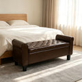 51 Inch Brown Faux Leather Storage Ottoman Bench with Rolled Armrests