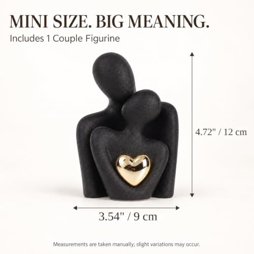 Mini Couple Statue, Ceramic Figurine for Shelf Decor, 3.15" Black