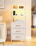 Furnulem Tall Night Stand, White Bedside Nightstand with Charger Station