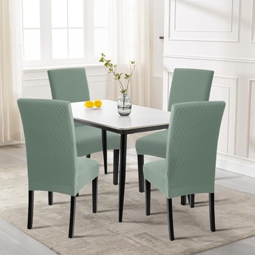 SearchI Dining Room Chair Covers Set of 2, Stretch Jacquard Parsons Chair Slipcovers Removable Washable Kitchen Chair Protector Cover for Dining Room, Hotel, Ceremony (Sage Green Rhombus)
