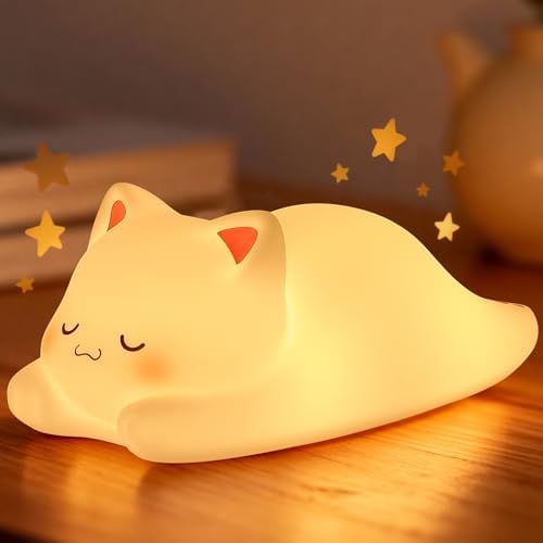 LOVERUIS Cute Night Light for Kids Cat Night-Light Baby Girl Squishy NightLight 1/3 Hour Timer Kitty Light Dimmable Nursery Lamp Colorful Nightlight Gift for Kid Toddler Kawaii Bedroom (Mimi)