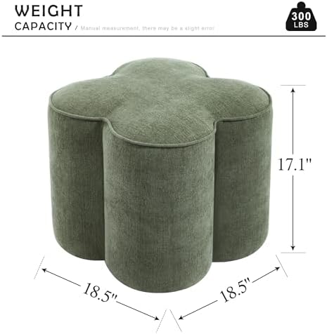 Green Linen Ottoman, Small Vanity Stool, Modern Ottoman Stool