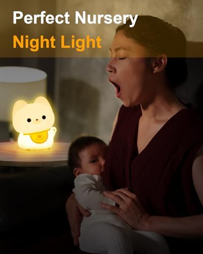 Amaredom Waving Kitten Night Light, Cute Cat Lamp, Baby Toddler Room Decor