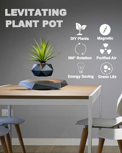 Levitating Plant Pot, Floating Plant Pot for Air Bonsai Planter, Magnetic Levitating Flower Pot Planter for Office Home Decoration, Ideal Home Gifts for Halloween Thanksgiving Christmas (Black)