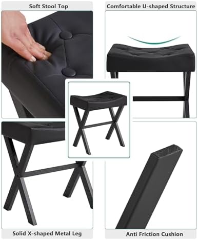 IBUYKE U-Shaped PU Vanity Stool, X-Leg Makeup Chair, Black WBD019B