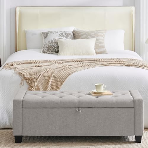 Huatean Home 43" Ottoman with Storage, Light Gray Storage Ottoman Bench