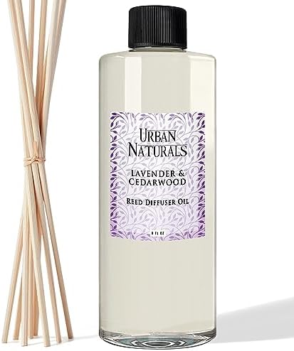 Urban Naturals Reed Diffuser Oil Refill Lavender Cedarwood with Warm Wood, Spa-Inspired Notes 8 oz + Free Reed Sticks, Made in the USA