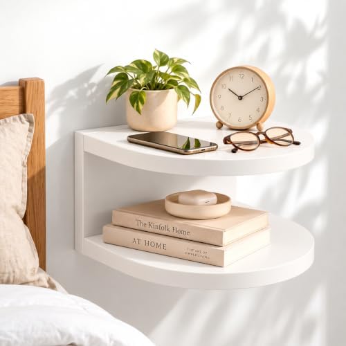 Bamboo Floating Wall Mounted Nightstand Wall Storage Shelf (1, White)