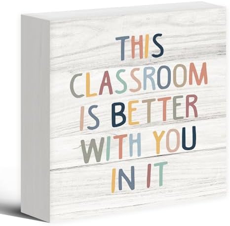 Boho Classroom Decor Inspirational Wood Box Sign Desk Decor 5x5, Playroom Nursery Classroom Quote Wooden Block Sign Decorations for Kids Room Reading Room Wall Tabletop Shelf