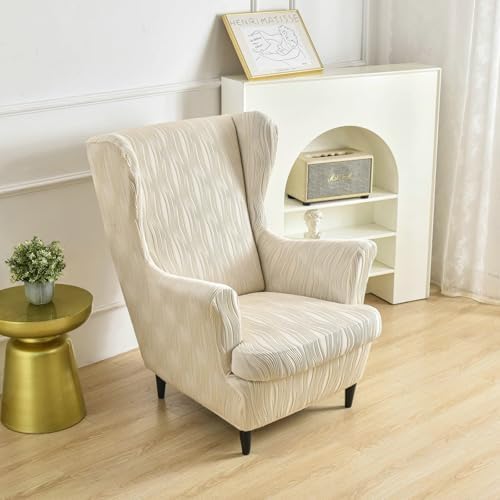 HAOYONG Wingback Chair Slipcovers Elastic Jacquard Wing Chair Covers 2 Pieces Wingback Armchair Slipcover Stretch Chair Slip Covers Washable Armchair Protector Cover for Living Room and Bedroom
