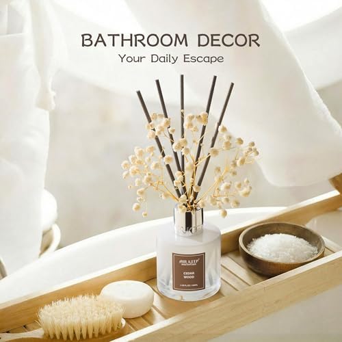 Airkeep Reed Diffuser Set,3.38 fl oz (100 ml) - Cedar Wood Oil Diffusers with 8 Reed Sticks, Home Fragrance Reed Diffuser for Bathroom Shelf Decor