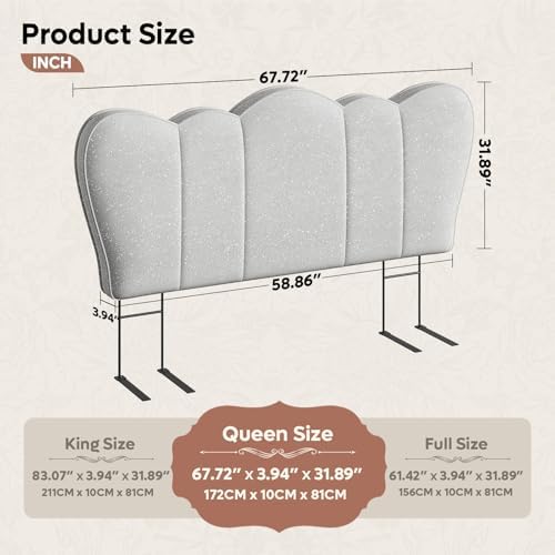 Pinmoco Queen Scalloped Upholstered Headboard, Gray