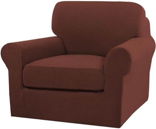 Turquoize 2 Piece Chair Covers Armchair Slipcovers for Living Room Armchair Sofa Cover with Individual Cushion Covers Feature Jacquard Fabric (Chair, Burnt Brick)