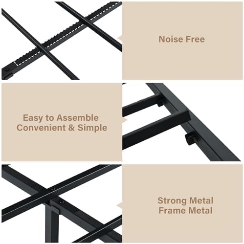 Queen Metal Bed Frame with Industrial Headboard, Black