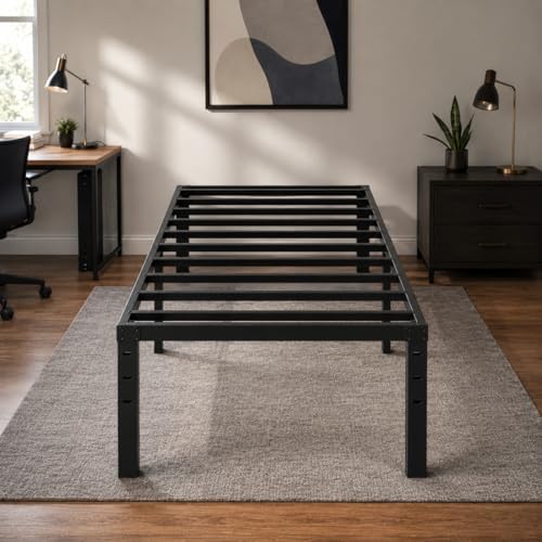 Bonnlo 18 Inch Metal Platform Twin Bed Frame, Mattress Foundation Replacement,Heavy Duty Steel Slat Support,No Box Spring Needed,Black