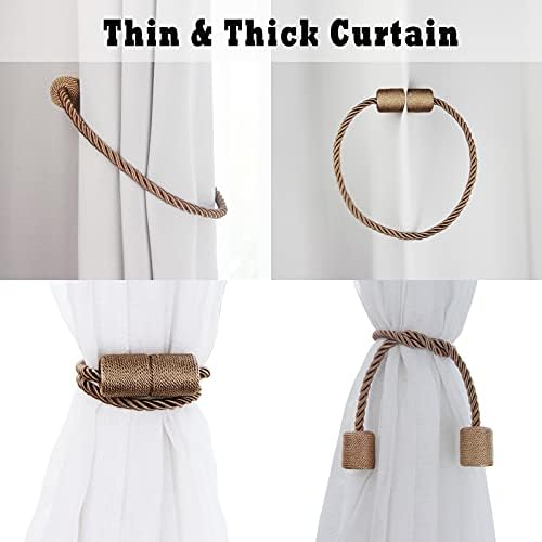 4 Pack Strong Magnetic Curtain Tiebacks Outdoor Elegant Decorative Tie Backs Modern Rope Tiebacks for Drapes Window Curtain Holdbacks for Draperies- Khaki