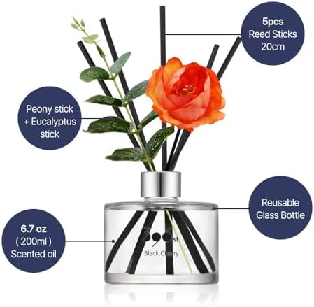 396 st. Peony Flower Reed Diffuser, Black Cherry, 200ml(6.7oz) / Reed Diffuser Sets, Home Fragrance, Scented Oils, Home & Bathroom Décor
