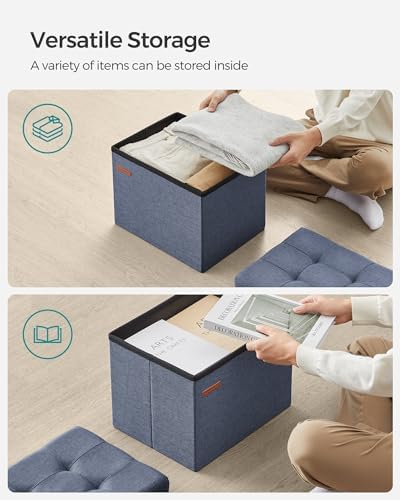 SONGMICS Small Folding Storage Ottoman, 15.7 x 12.2 x 12.2 Inches
