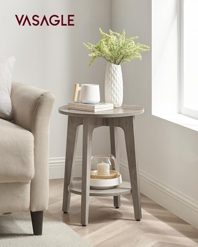 VASAGLE Round Side Table with Lower Shelf, End Table for Small Spaces