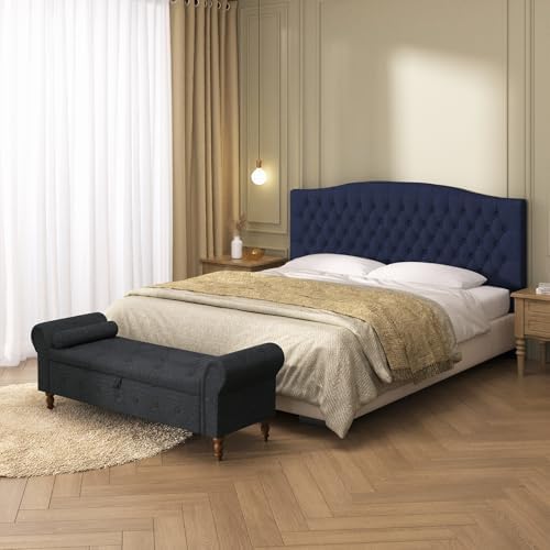 Furpopup Linen King Size Headboard Only, Upholstered Wall Mount, Navy Blue