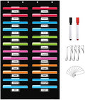 24 Pockets File Storage Pocket Chart with 24 Nametag Pockets, Hanging Wall File Organizer for Classroom and Office, Organize Your Assignments, Files, Scrapbooks, Paper (Black-24 Pockets)