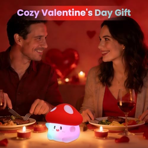 Color Changing Mushroom Night Light for Kids, Cute Squishy Silicone Mushroom Lamp, 50-Hour Rechargeable Bedside Light with Tap Control, 2 Brightness Levels, Timer, Room Decor Gift