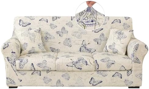 Stretch Printed Sofa Cover Couch Covers, 6-Piece Sofa Slipcovers with 3 Separate Cushion Cover & 2 Pillow Case, Washable Soft Spandex Furniture Protector for Living Room(Sofa,Butterfly)