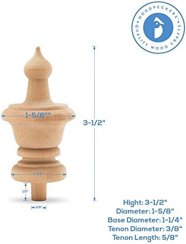 Unfinished Wood Finials Decorative, 3-1/2 inch, for Bed Post Finial, Curtain Rod Finials, Flagpole Topper, and Crafts, Pack of 25 Large Craft Finials, by Woodpeckers