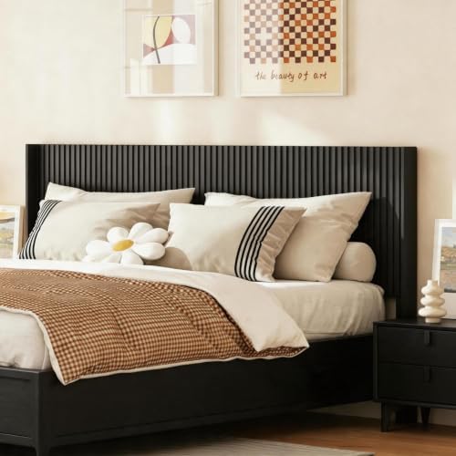 COCO DESIGN King Size Fluted Headboard Only, 80" Black Wall Mount
