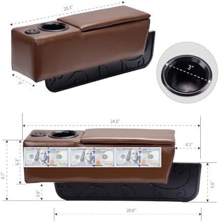 Sofa Armrest with Cup Holder, PU Leather Multifunctional Couch Arm Rest Insert, Removable Couch Caddy with Storage, Equipped with LED Reading Light & Wireless Charge Stand