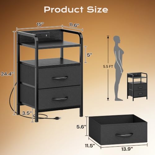 Huuger Nightstands Set of 2, Night Stand, Charging Station, USB-C Ports