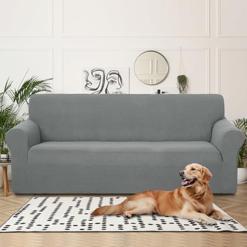U-NICE HOME 4 Seater Stretch Couch Cover for 3 Cushion Sofa, Grey