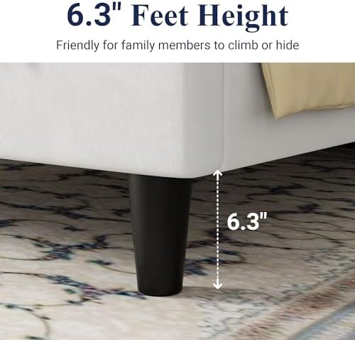 Allewie Queen Bed Frame/Velvet Upholstered Bed Frame with Vertical Channel Tufted Headboard/Strong Wooden Slats/Platform Bed Frame/Mattress Foundation/Box Spring Optional/Easy Assembly/White