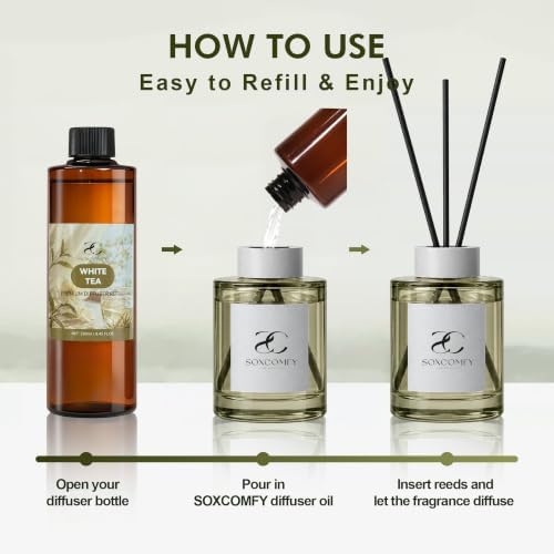 Diffuser Oil Refill, 250ml / 8.45 fl oz, White Tea - Reed Diffuser Oil Refill for Home Fragrance, Scented Oil for Reed Diffuser Bottles, White Tea, Bergamot & Sandalwood Notes