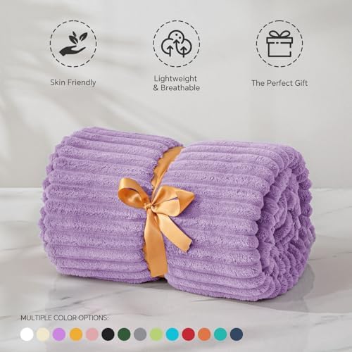 BEDELITE 3D Ribbed Lavender Fleece Throw Blanket for Couch, 50x60 Inch