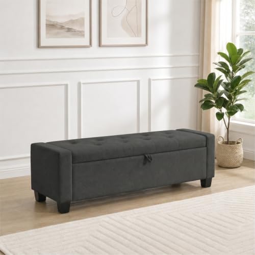 Huatean Home 43" Ottoman with Storage, Dark Gray Storage Ottoman Bench