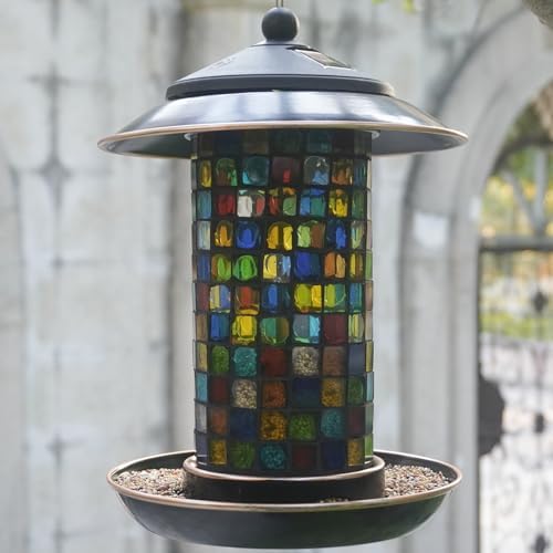 Solar Bird Feeder for Outdoor Hanging Stained Glass, Vita/Square