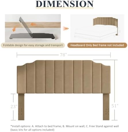 Befurtori King Size Headboard Only, Linen Wall Mount Headboard, Brown