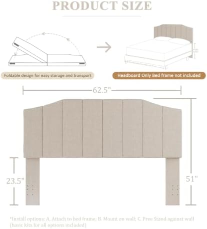 Furpopup Linen Queen Size Headboard Only, Wall and Bed Frame Mount, Beige