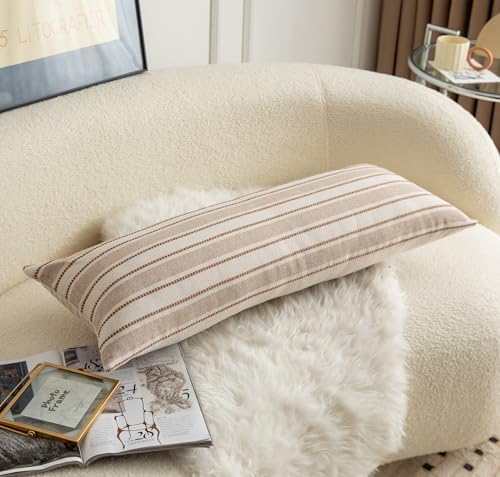 Cethom Decorative Boho Lumbar Pillow Covers, Modern Farmhouse Couch Pillowcase, 14 x 36 Long Accent Body Throw Pillow Covers, Sofa Bed Living Room Decor Cushion Case, Brown and Beige, Pack of 1