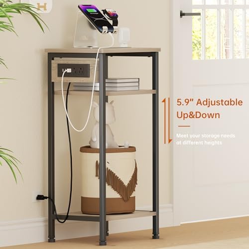 Asgolion Tall End Table with Charging Station, Narrow Tall Side Table