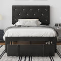 VECELO Twin Size Bed Frame with Storage Drawers, Leather Upholstered Bedframe with Diamond Tufted Headboard, Solid Wood Slat Support, No Box Spring Needed, PU Black